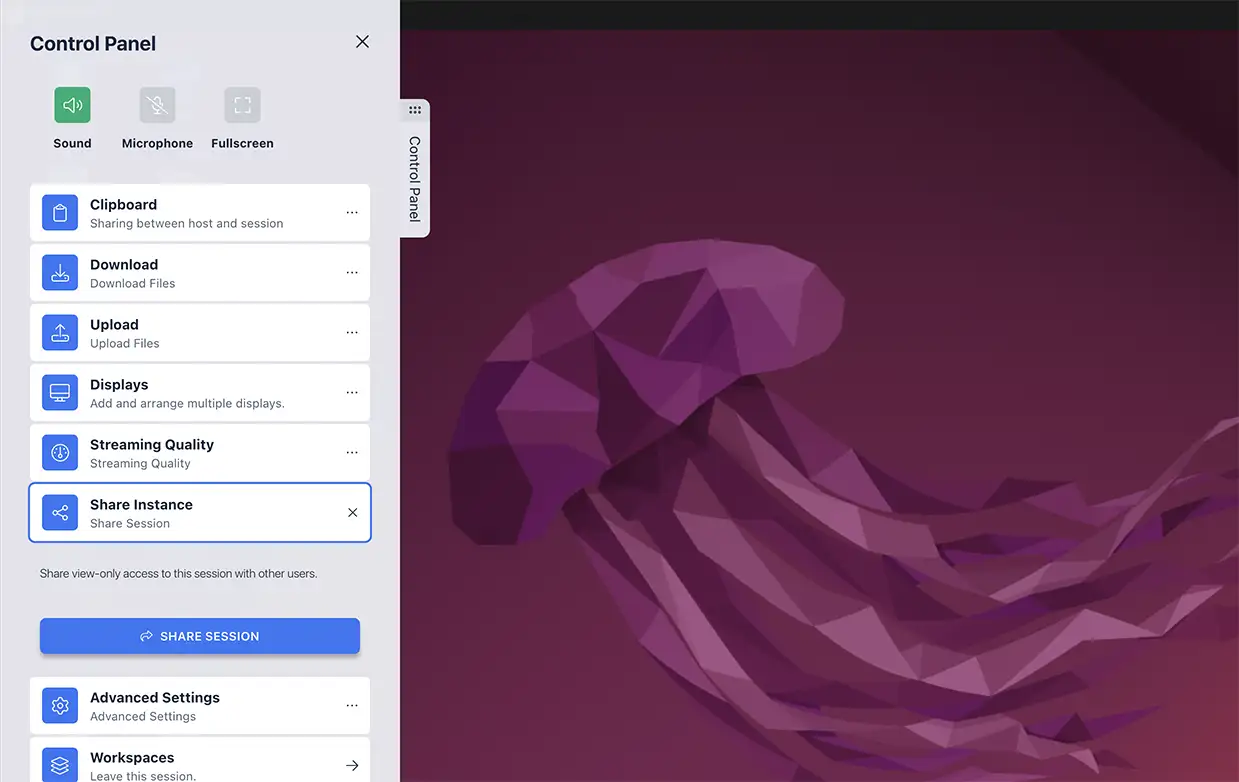 Configuring a shared session
