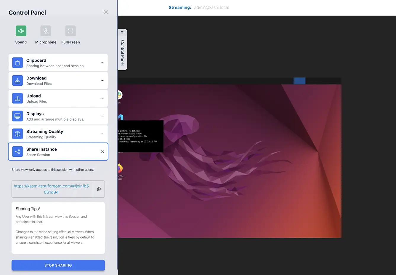 Configuring a shared session