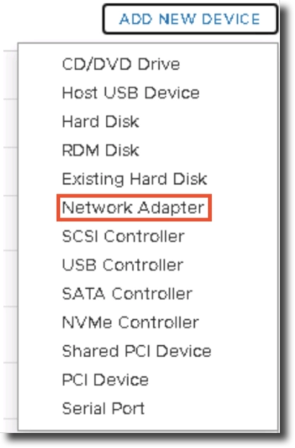 Network Adapter option