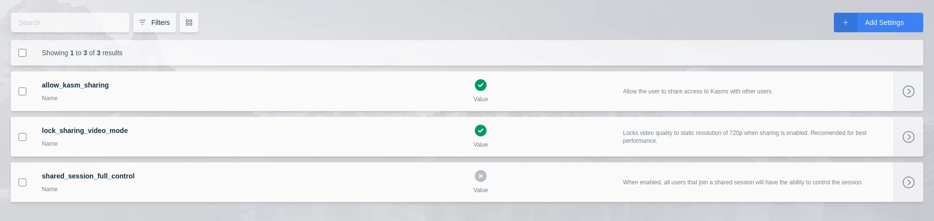 Shared Session Group Settings