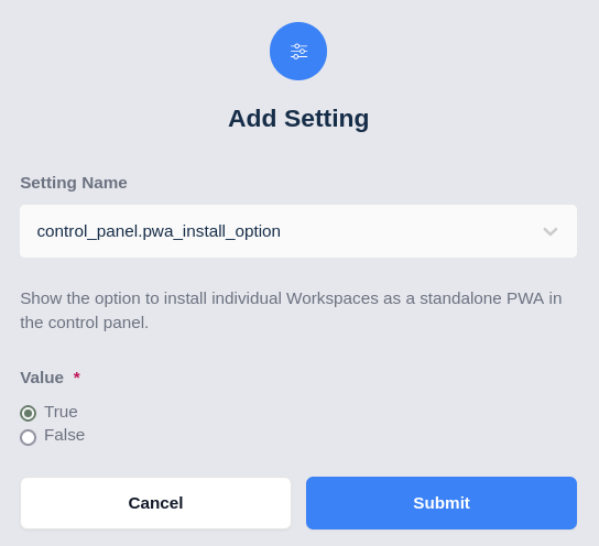 Set control_panel.pwa_install_option to True