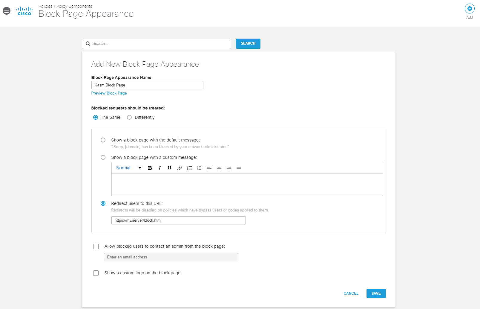 Add New Block Page Appearance