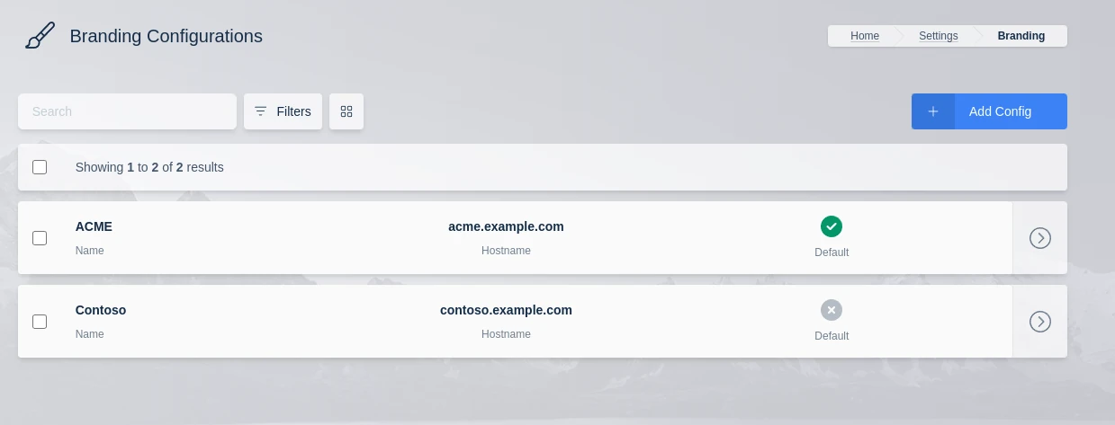 Branding Config List
