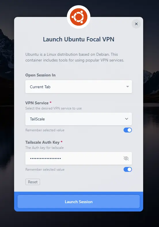 Tailscale Workspace Launch Form