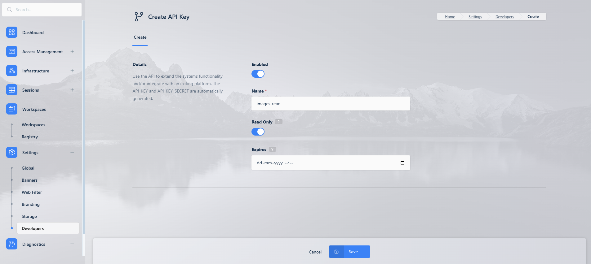 Create API key to view images