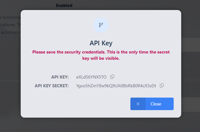 Save your API Key and Secret