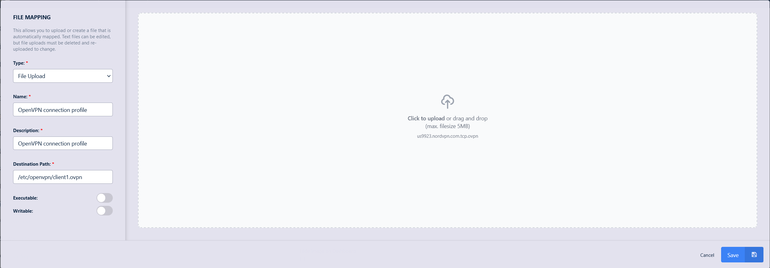 Add OpenVPN file mapping