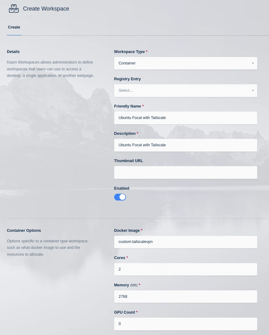 Create the Workspace for Ubuntu Jammy with Tailscale