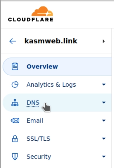 Location of Cloudflare DNS Section