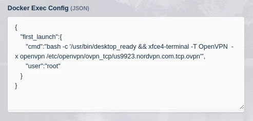 Docker exec config details for Ubuntu Jammy with OpenVPN connecting to NordVPN