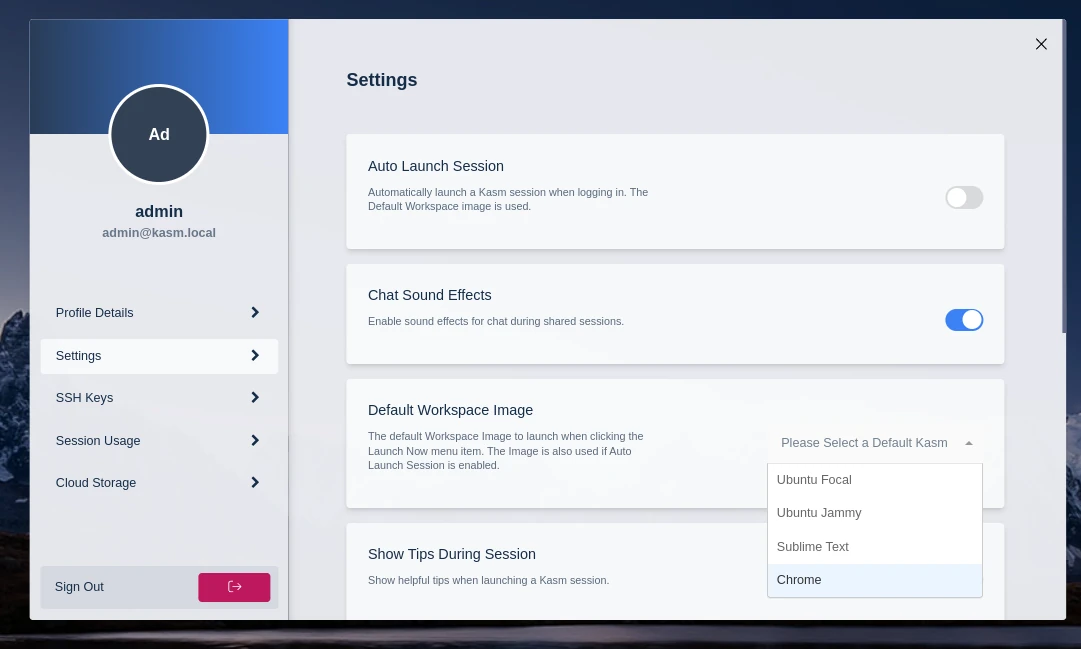 Default Workspace Image Setting