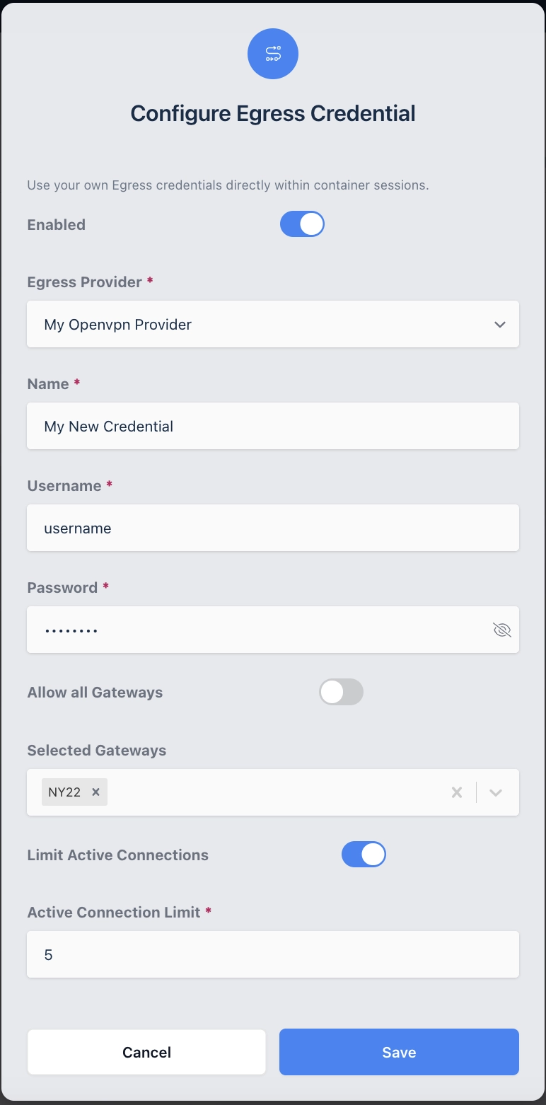 Egress Credentials Form