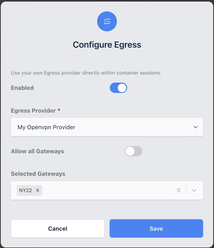 Egress Provider Mapping Form