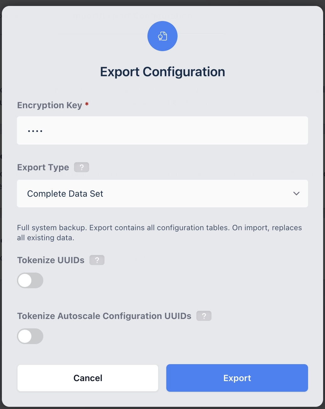Export Configuration