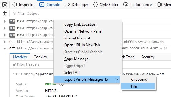 Exporting to Console logs