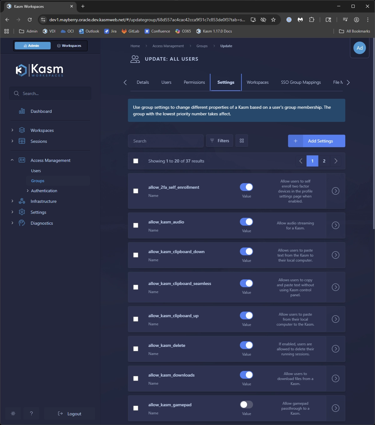 Group settings page