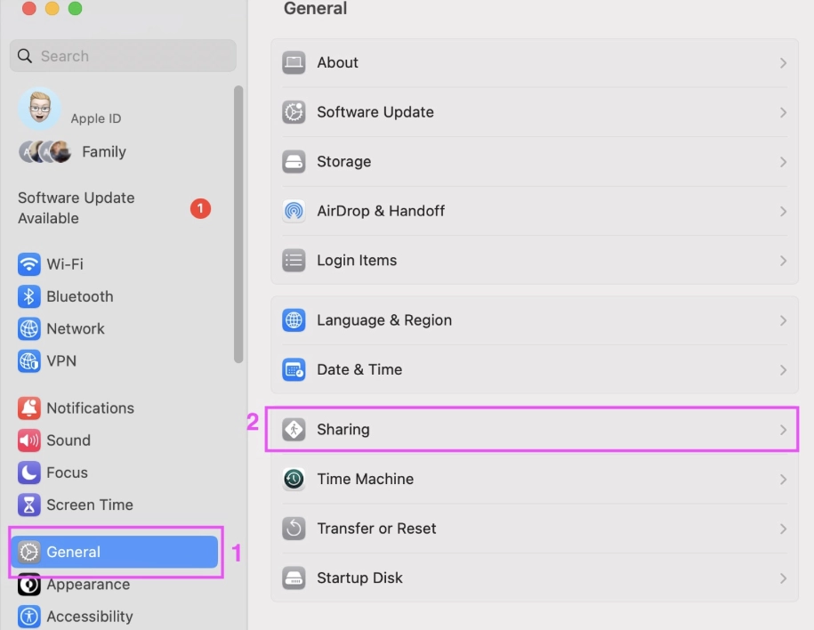 Location of Sharing Section