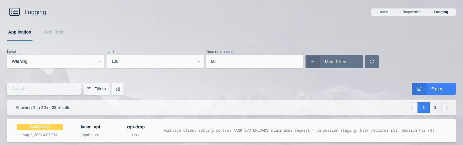 Logged settings violation