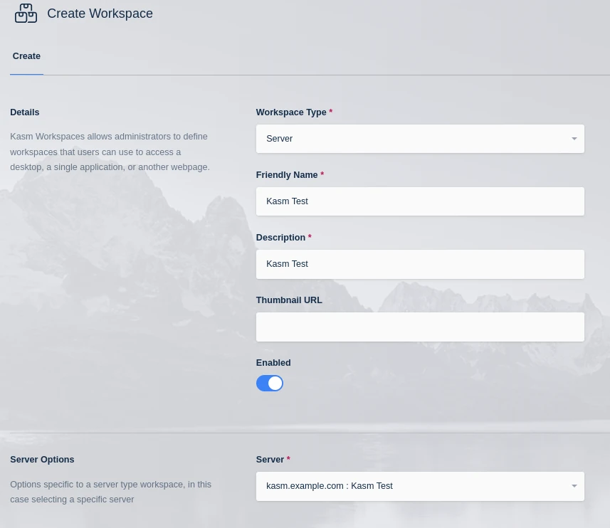 Create KasmVNC Workspace