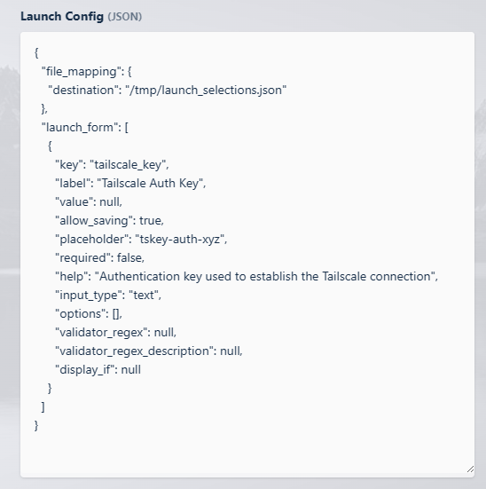 Launch Config JSON Entry