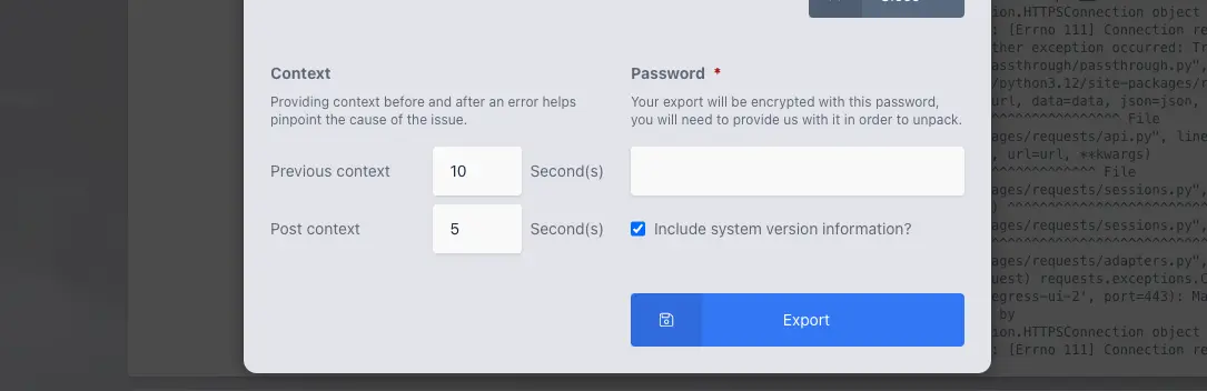Context options for exporting