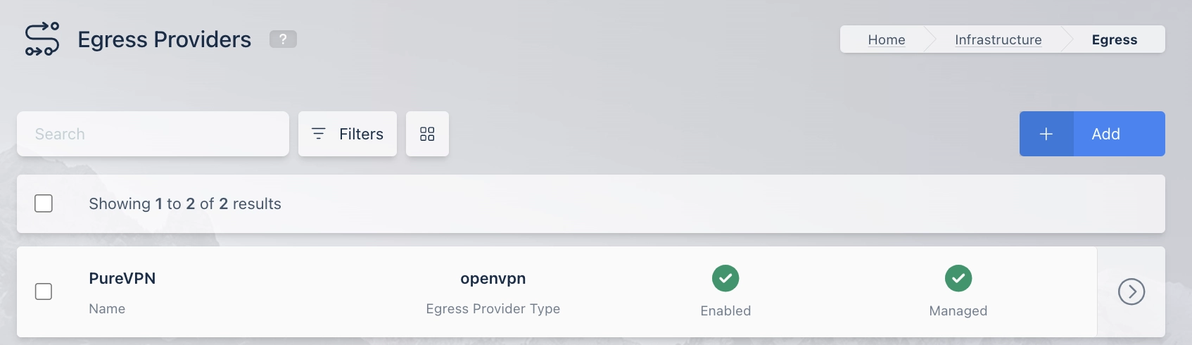 Egress Provider List Containing PureVPN Managed Egress Provider