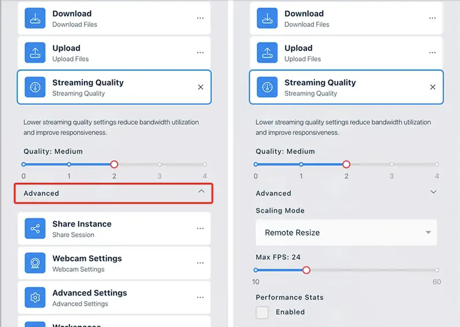 Where to Find Advanced Quality Settings
