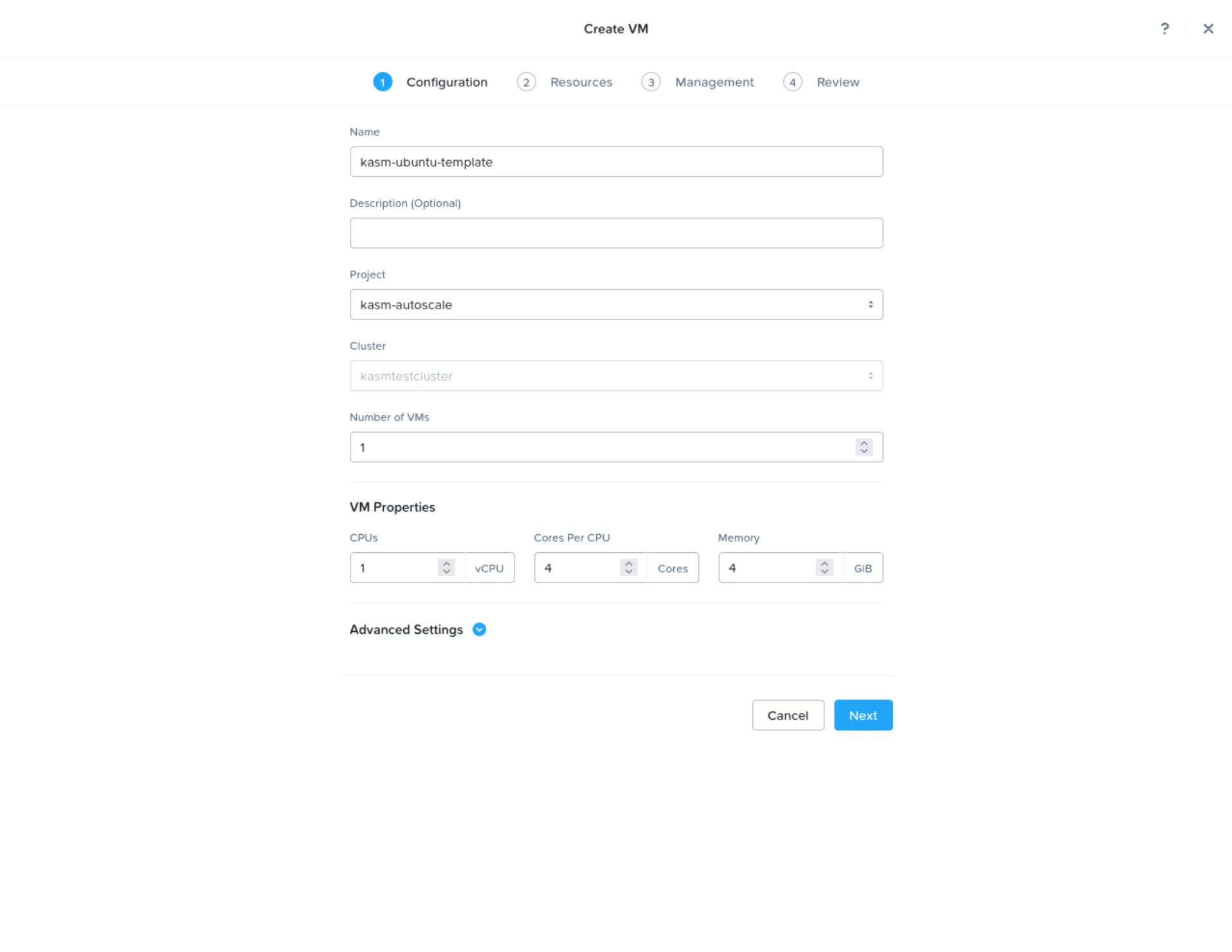 VM Configure