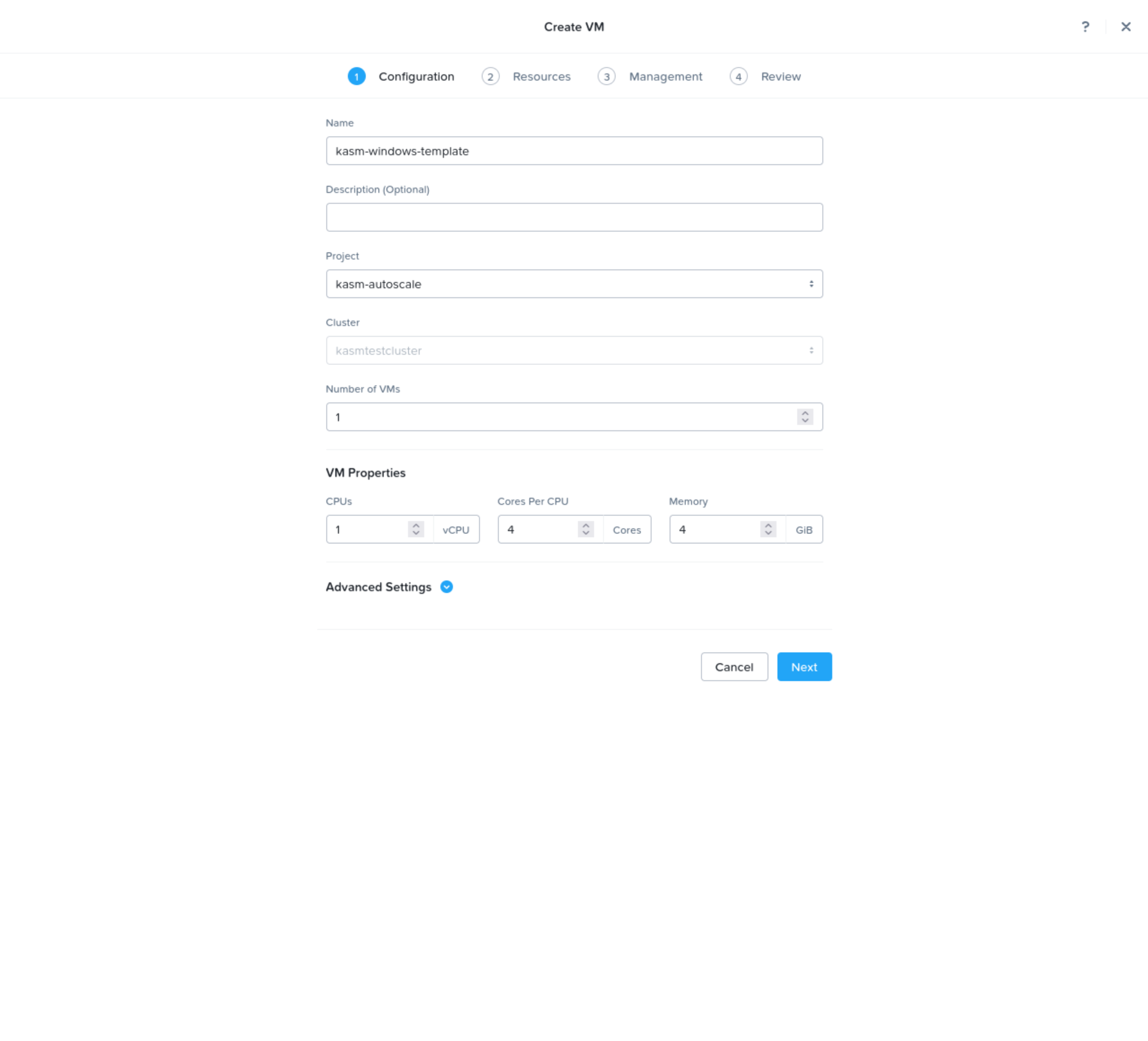 VM Configure
