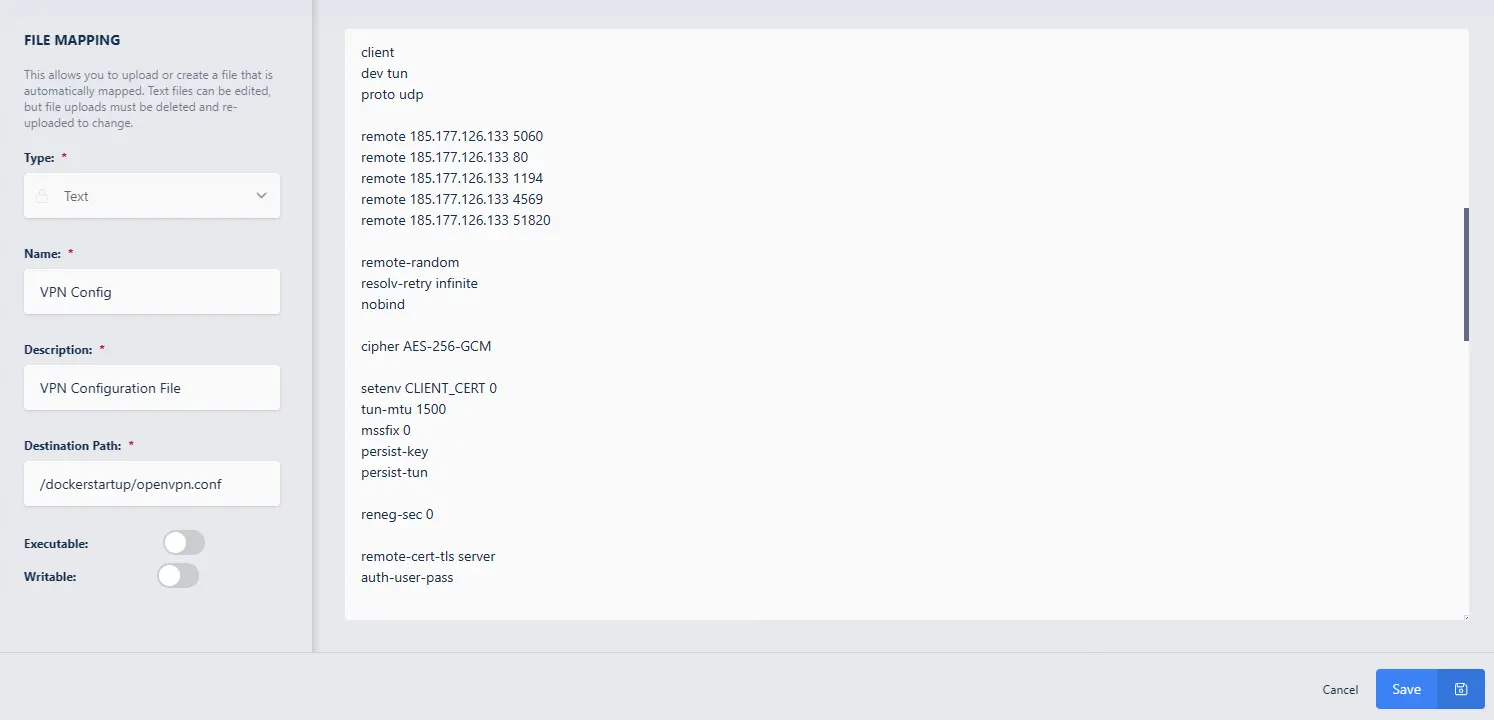 Setting the File Mapping for OpenVPN