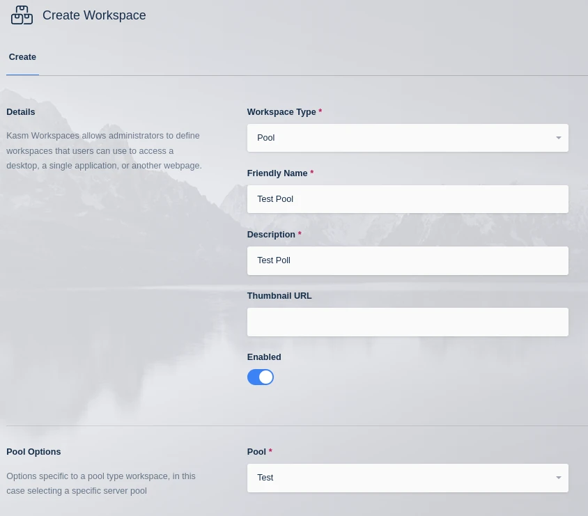 Create Pool Workspace