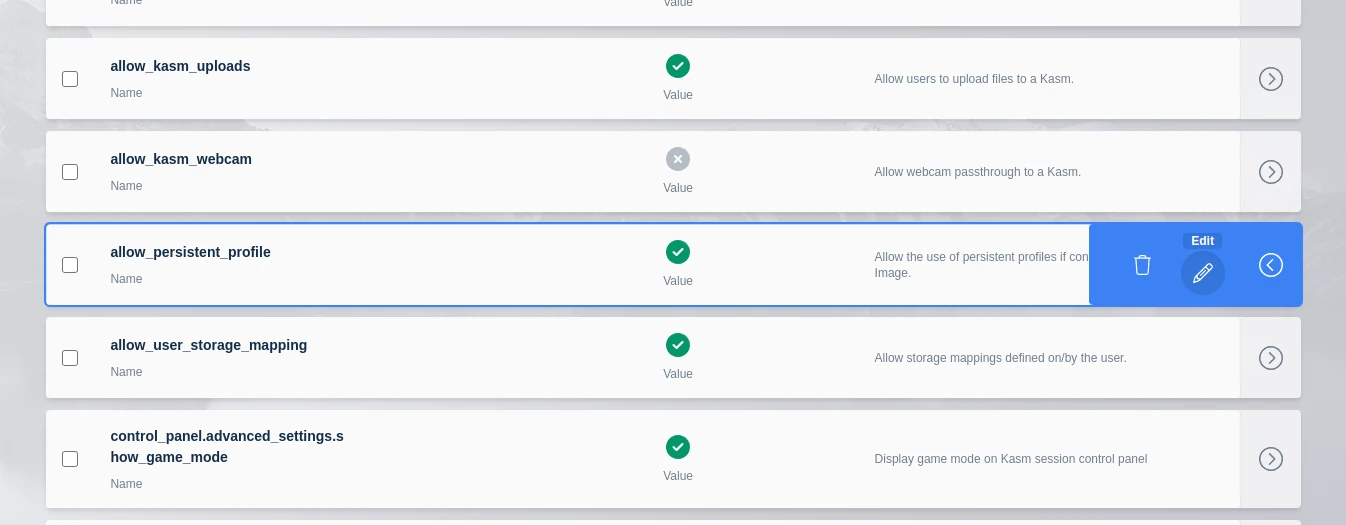 Select Persistent Profile Group Setting