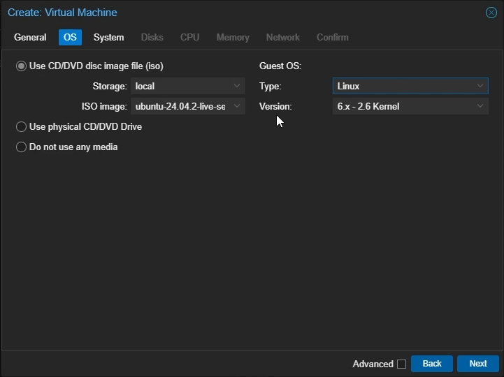 Create Proxmox Linux VM: OS Settings