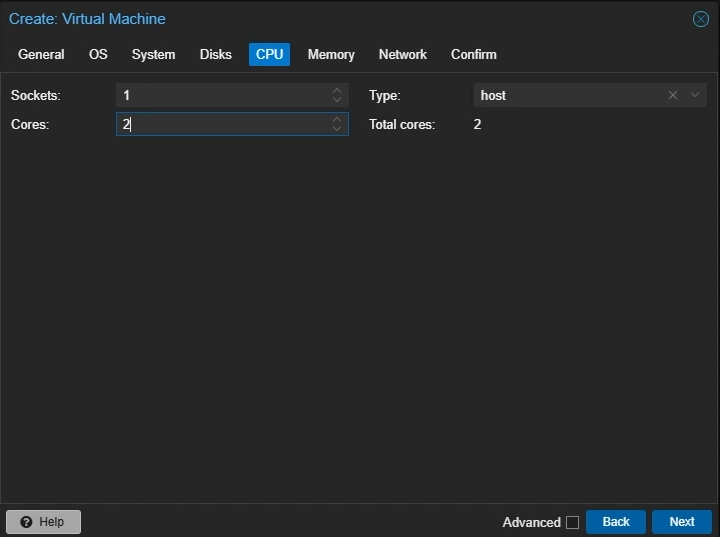 Create Proxmox Linux VM: CPU Settings