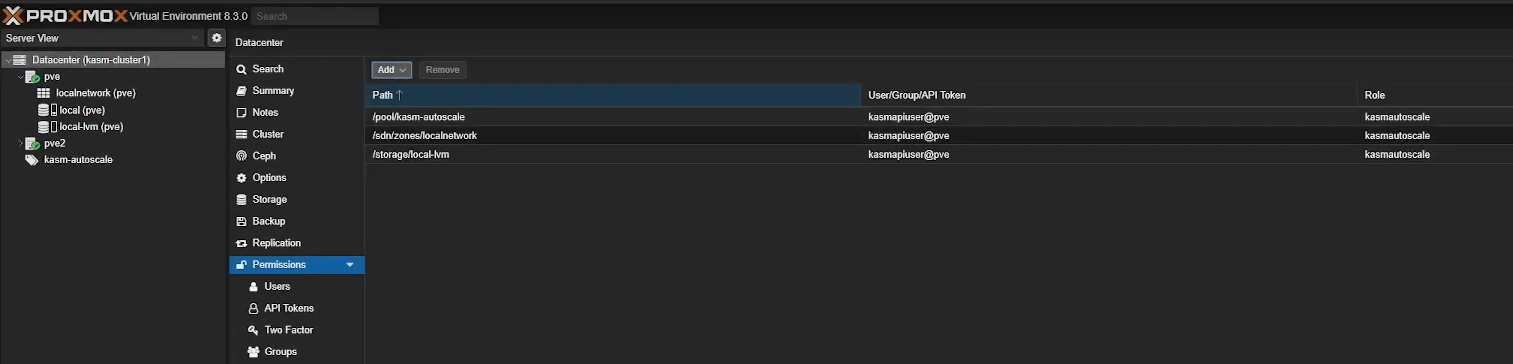 Assign permissions in Proxmox