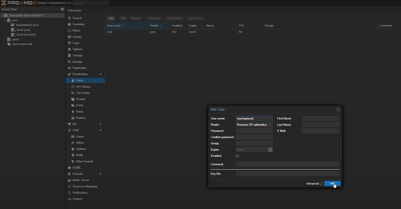 Create a user in Proxmox