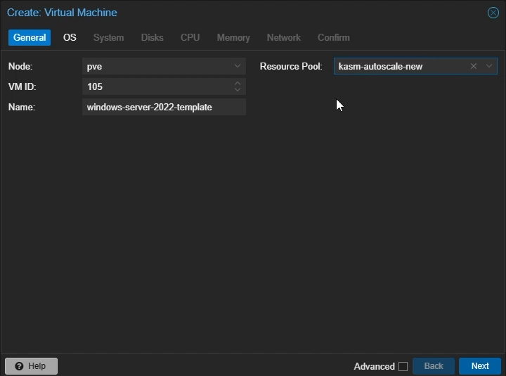 Create Proxmox Windows VM: General Settings