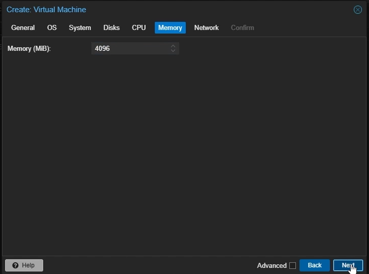 Create Proxmox Windows VM: Memory Settings