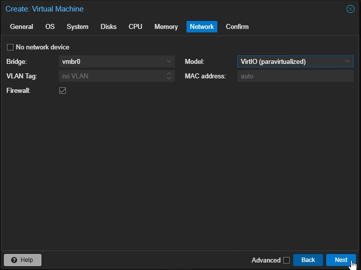 Create Proxmox Windows VM: Network Settings