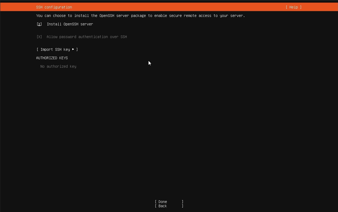 Select "Install OpenSSH server"
