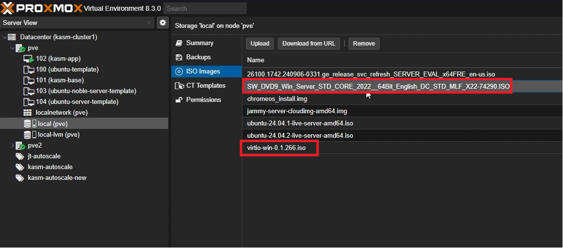 Upload Windows ISO and VirtIO ISO to Proxmox
