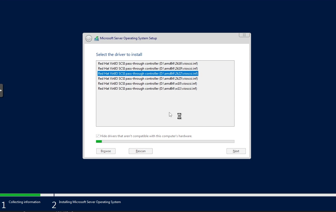 Install the appropriate VirtIO SCSI contoller