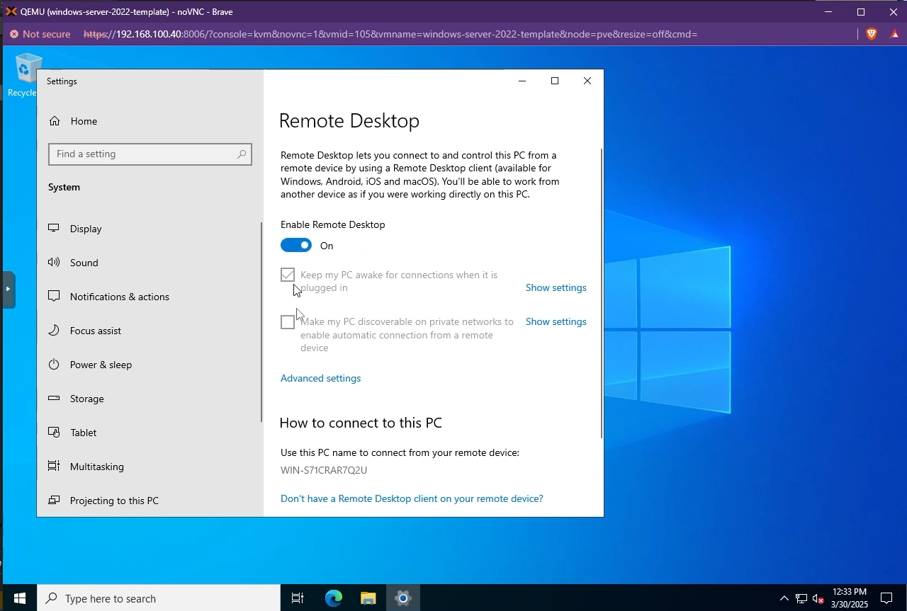 Enable Remote Desktop