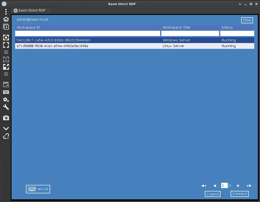 Available workspaces list