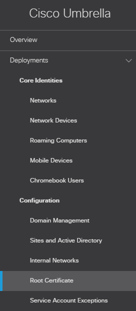 Root Certificate Menu