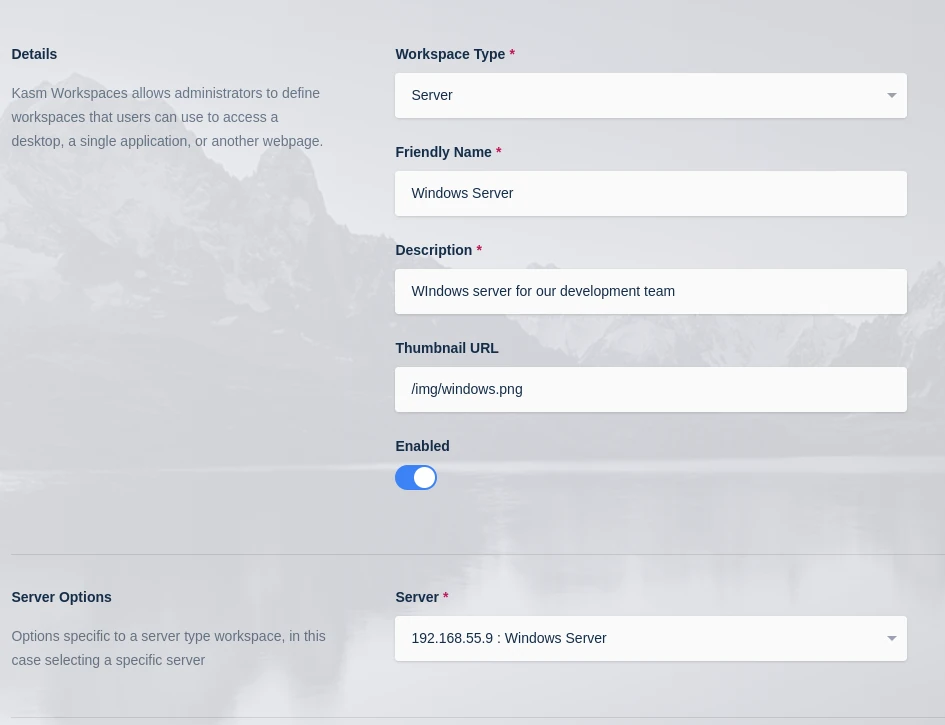 Create Workspace for Server