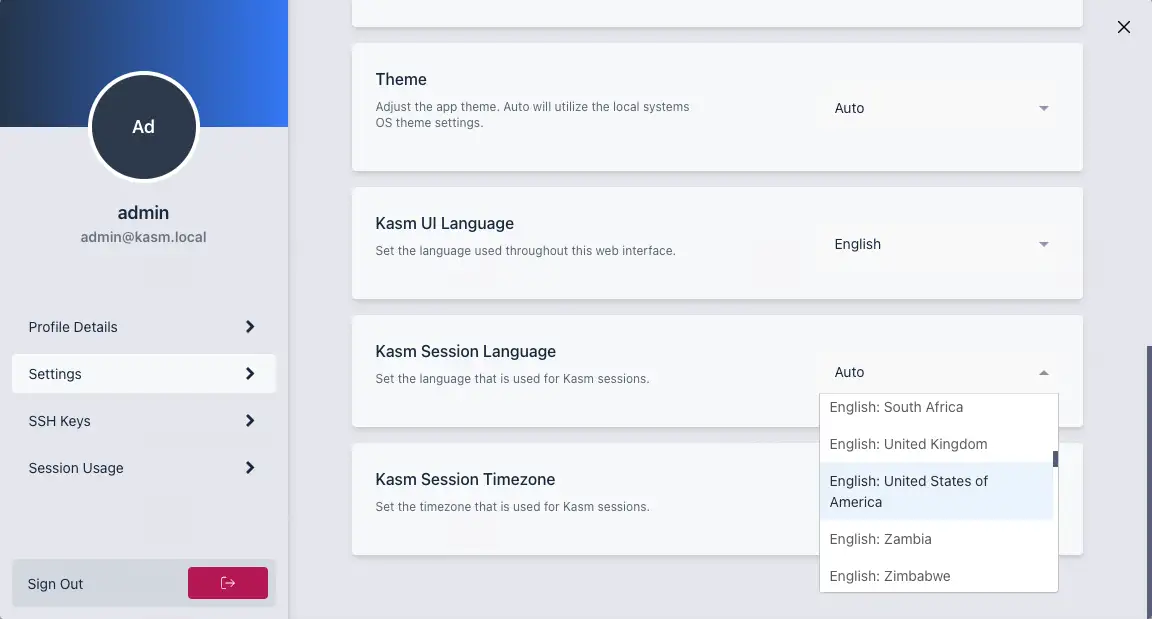 Changing Kasm Session Language