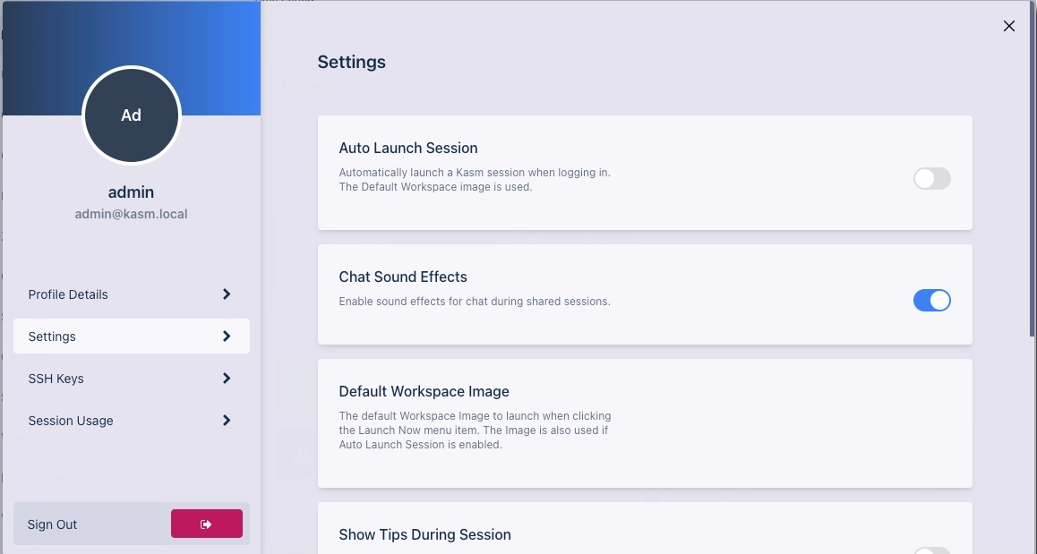 Settings Section