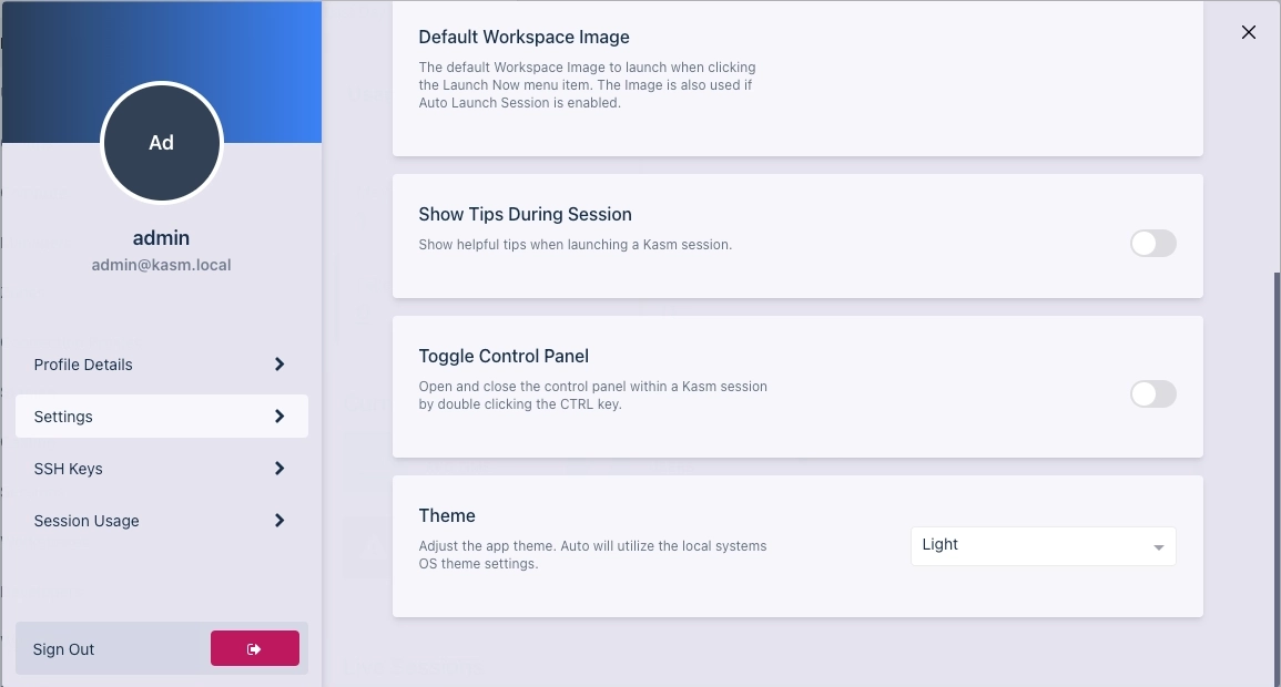 Settings Section Continued