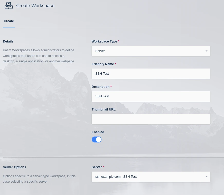 Create SSH Workspace
